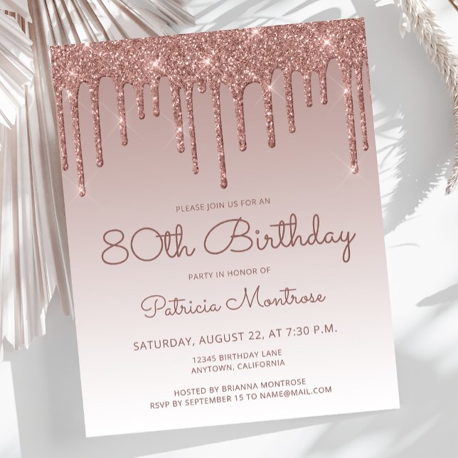 Lámina Invitación de cumpleaños número 80 de oro rosa pre (Subido por el creador)