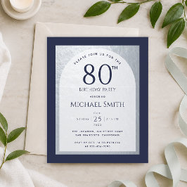 Lámina Invitación de cumpleaños número 80 para hombre azu