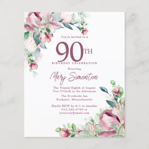 Lámina Invitación de cumpleaños número 90 de Budget Pink 