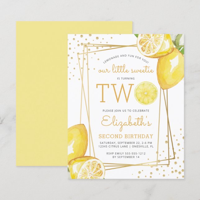 Lámina Invitación de cumpleaños número dos con tema de li (Anverso / Reverso)