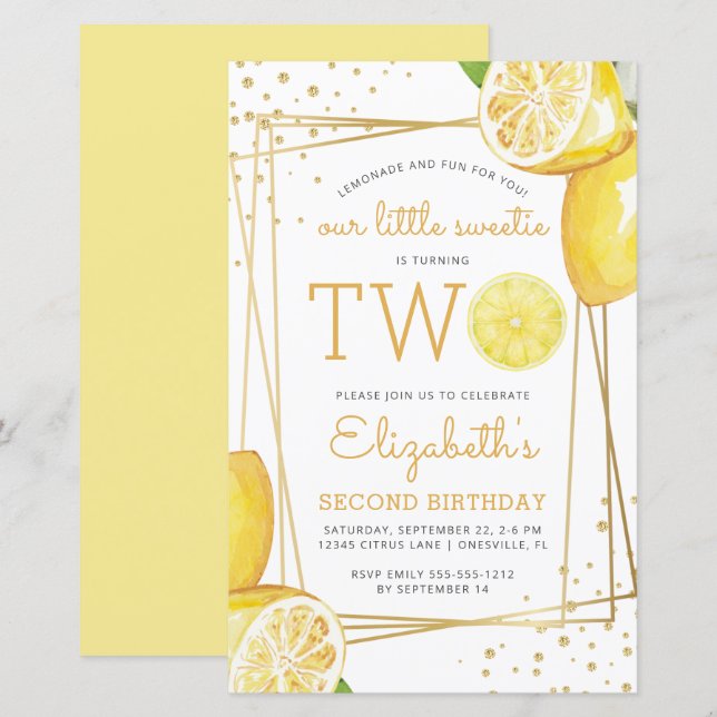 Lámina Invitación de cumpleaños número dos con tema de li (Anverso / Reverso)