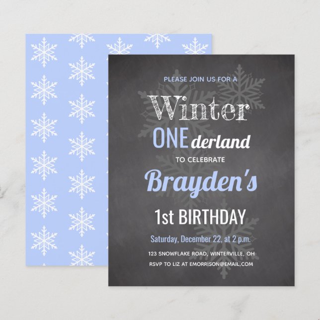 Lámina Invitación de cumpleaños número uno de Budget Blue (Anverso / Reverso)