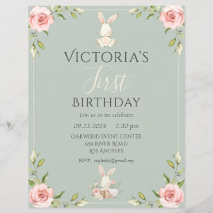Lámina Invitación de cumpleaños número uno de conejito li