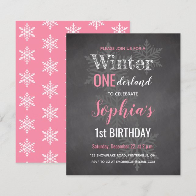 Lámina Invitación de cumpleaños número uno de Invierno On (Anverso / Reverso)