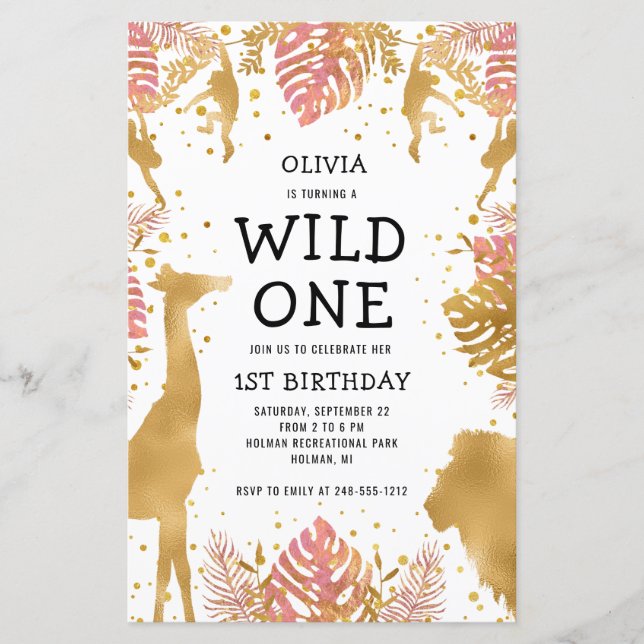 Lámina Invitación de cumpleaños número uno de niñas con p (Anverso)
