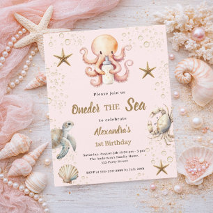 Lámina Invitación de cumpleaños número uno niña rosa deba