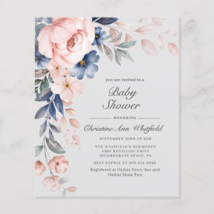 Lámina Invitación de Cumpleaños para Bebé con Flores Azul