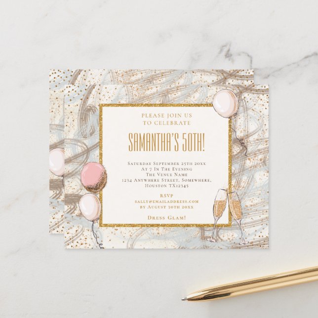 Lámina Invitación de Cumpleaños para Fiesta de 50 años co (Anverso/Reverso In Situ)