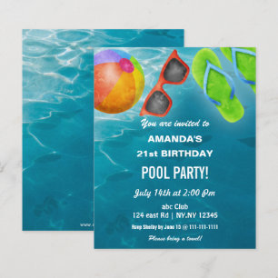 Lámina Invitación de cumpleaños para fiesta en piscina co