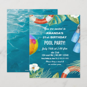 Lámina Invitación de cumpleaños para fiesta en piscina co