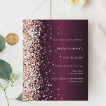 Lámina Invitación de cumpleaños premium de oro para rosa<br><div class="desc">Para un elegante cumpleaños número 21 (o cualquier edad). Un color de fondo burdeos. Decorada con confeti de oro rosa. Personalice y agregue un nombre,  edad y detalles del fiesta. 1 hoja = 1 borde impreso de invitación al borde.</div>