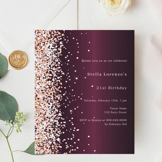 Lámina Invitación de cumpleaños premium de oro para rosa  (Subido por el creador)