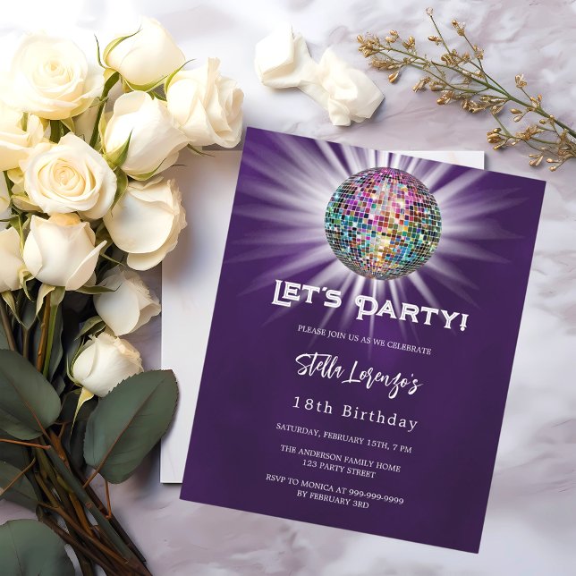 Lámina Invitación de cumpleaños púrpura de Disco fiesta (Subido por el creador)