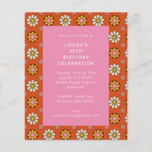 Lámina Invitación de cumpleaños Retro Retro Flor Naranja