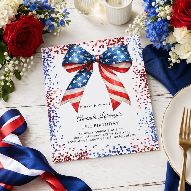 Lámina Invitación de cumpleaños roja azul con lazo patrió (Subido por el creador)