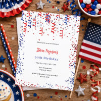 Invitación de cumpleaños roja azul y blanca patrió