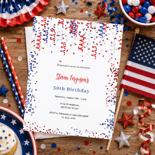 Lámina Invitación de cumpleaños roja azul y blanca patrió