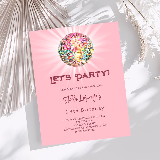 Lámina Invitación de cumpleaños rosa de fiesta Disco (Subido por el creador)