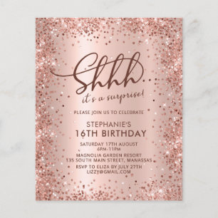 Lámina Invitación de cumpleaños Shhh Surprise Rosa Gold S