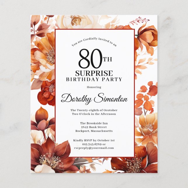 Lámina Invitación de cumpleaños sorpresa para las flores  (Anverso)