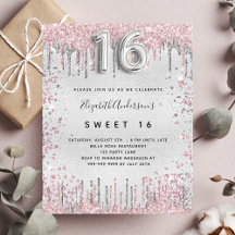 Invitación de cumpleaños Sweet 16 con brillo plate