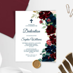 Lámina Invitación de dedicación de borgoña y azul marino 