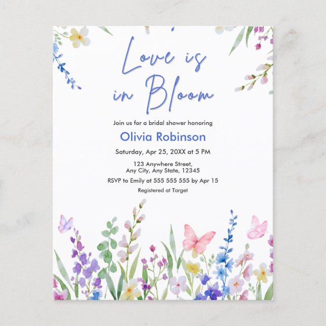 Lámina Invitación de Despedida de Soltera Amor en Flor Pr (Anverso)