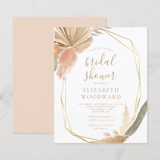 Lámina Invitación de Despedida de Soltera Boho con Hierba (Anverso / Reverso)