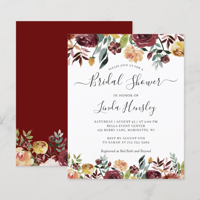 Lámina Invitación de Despedida de Soltera con Floral Borg (Anverso / Reverso)