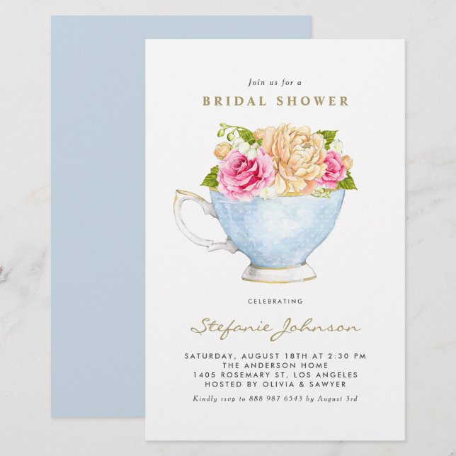 Lámina Invitación de Despedida de Soltera con Flores de A (Anverso / Reverso)