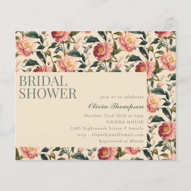Lámina Invitación de Despedida de Soltera con Flores Rúst (Anverso)