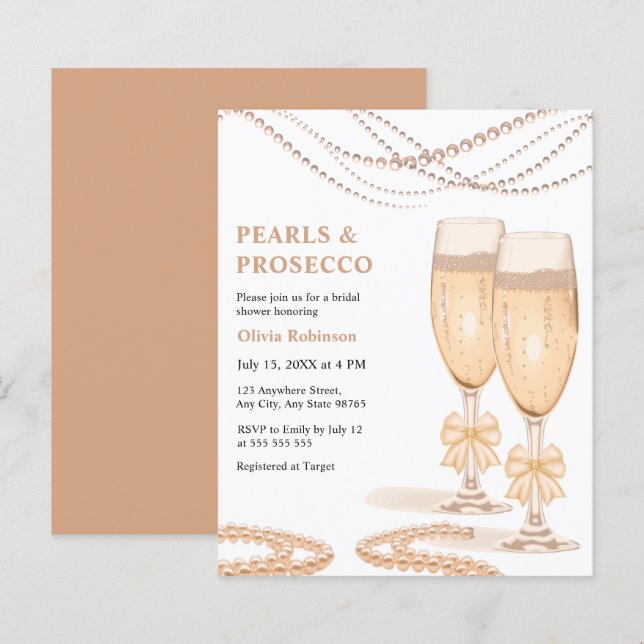 Lámina Invitación de Despedida de Soltera con Perlas y Pr (Anverso / Reverso)