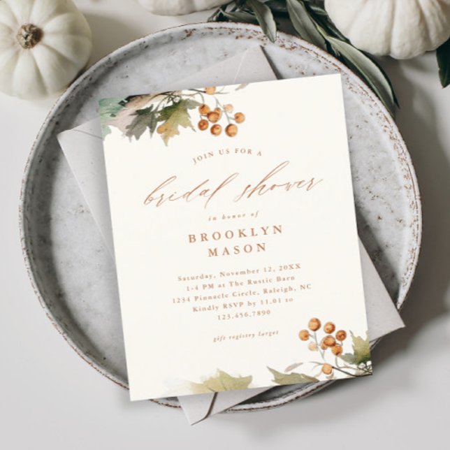 Lámina Invitación de Despedida de Soltera con Presupuesto (Rustic fall greenery bridal shower invitations.)