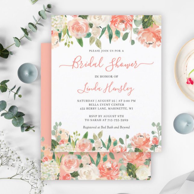 Lámina Invitación de Despedida de Soltera Coral Floral (Subido por el creador)