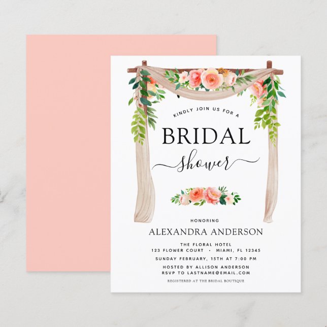 Lámina Invitación de Despedida de Soltera Económica Flora (Anverso / Reverso)