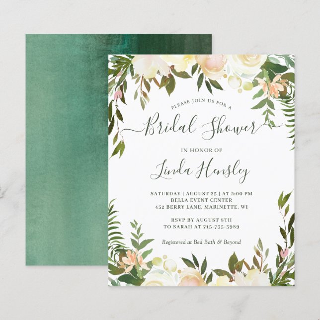 Lámina Invitación de Despedida de Soltera Floral con Verd (Anverso / Reverso)