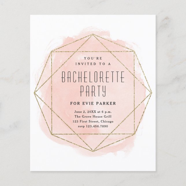 Lámina Invitación de Despedida de Soltera Glitter Acuarel (Anverso)