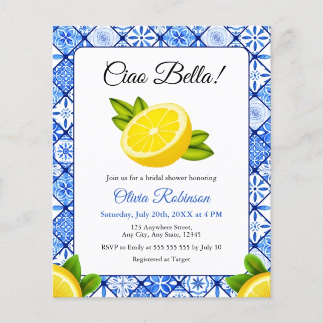 Lámina Invitación de Despedida de Soltera Italiana de Pre (Anverso)