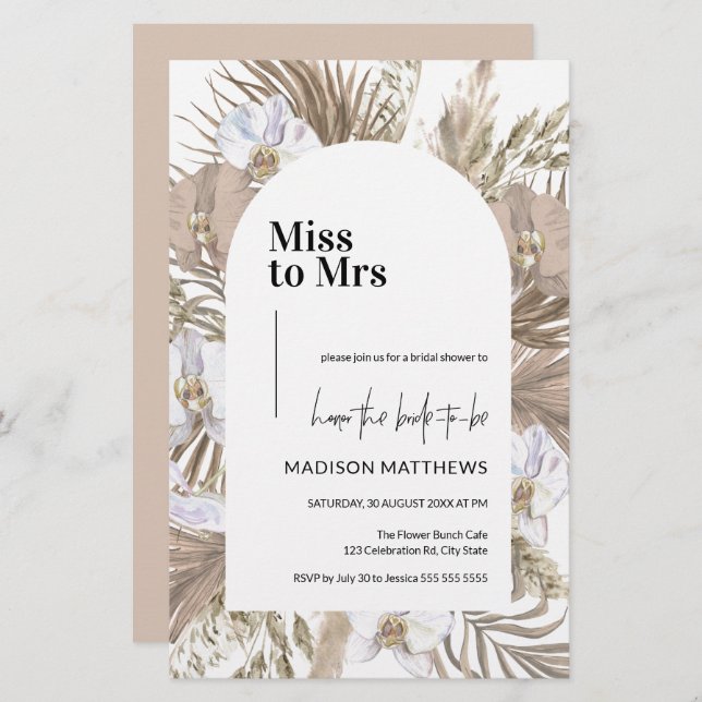 Lámina Invitación de Despedida de Soltera Rosa Boho Presu (Anverso / Reverso)