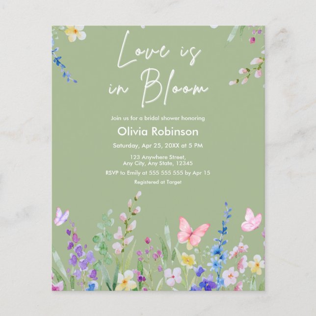 Lámina Invitación de Despedida de Soltera Sage Green Love (Anverso)