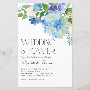 Lámina Invitación de ducha de casamiento de hidrangea azu