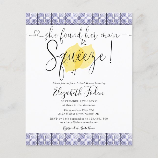 Lámina Invitación de ducha de novia Budget Main Squeeze T (Anverso)