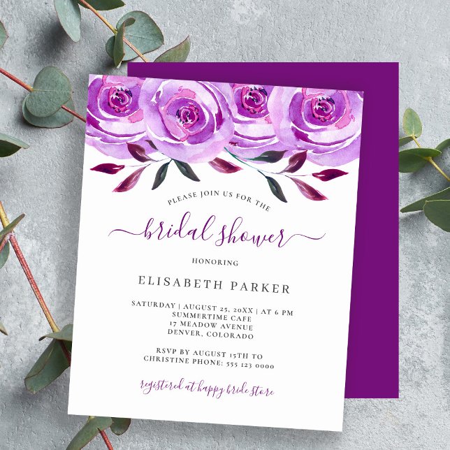 Lámina Invitación de ducha de novia chic con flores morad (Subido por el creador)