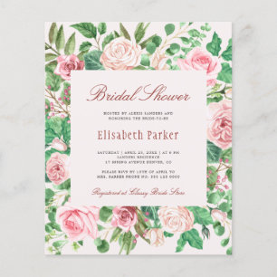 Lámina Invitación de ducha de novia con rosas elegantes y