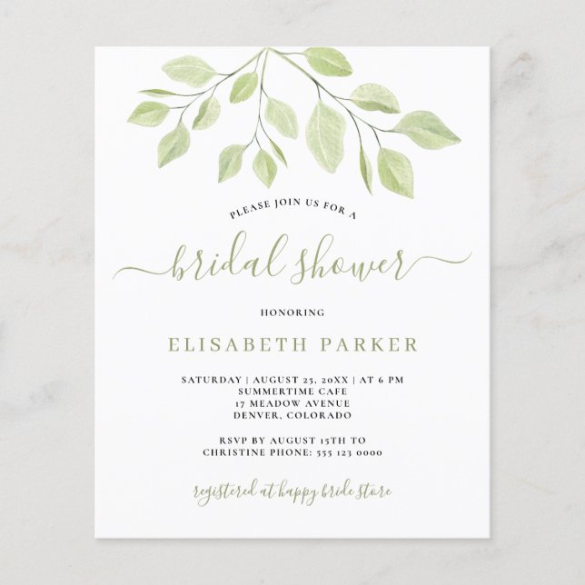 Lámina invitación de ducha de novia con vegetación verde  (Anverso)