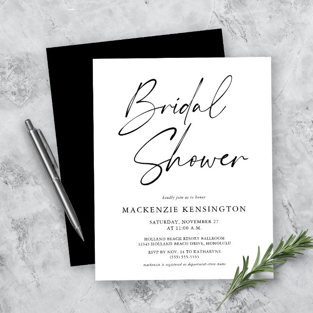 Lámina Invitación de Ducha de Novia Moderna en Negro y Bl (Subido por el creador)