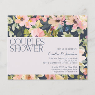 Lámina Invitación de ducha de parejas floral Navy de pres