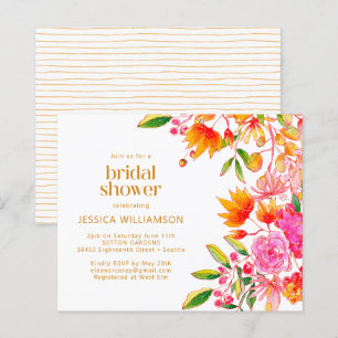 Lámina Invitación de ducha floral acuarela rosa naranja p