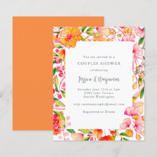 Lámina Invitación de ducha para parejas floral rosa naran