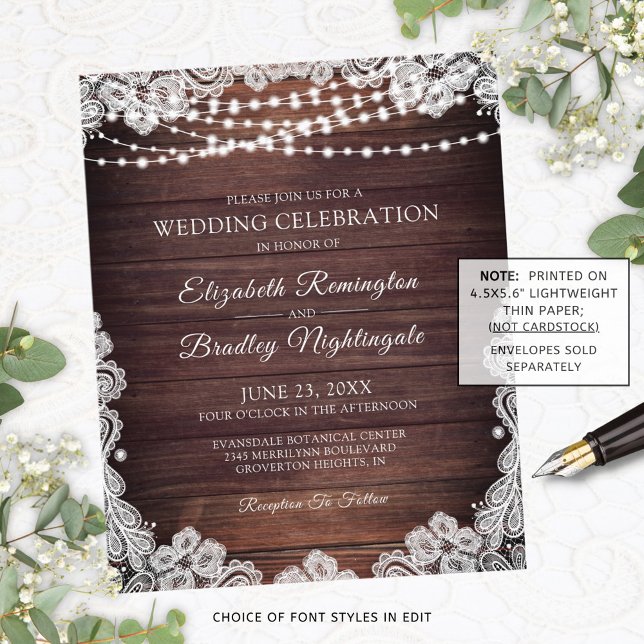 Lámina Invitación de encaje de luz de madera rústica Boda (Subido por el creador)